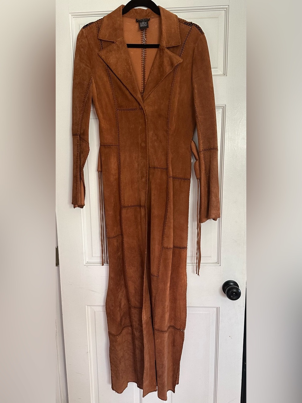 bebe Brown Suede Long Fringe Leather Coat